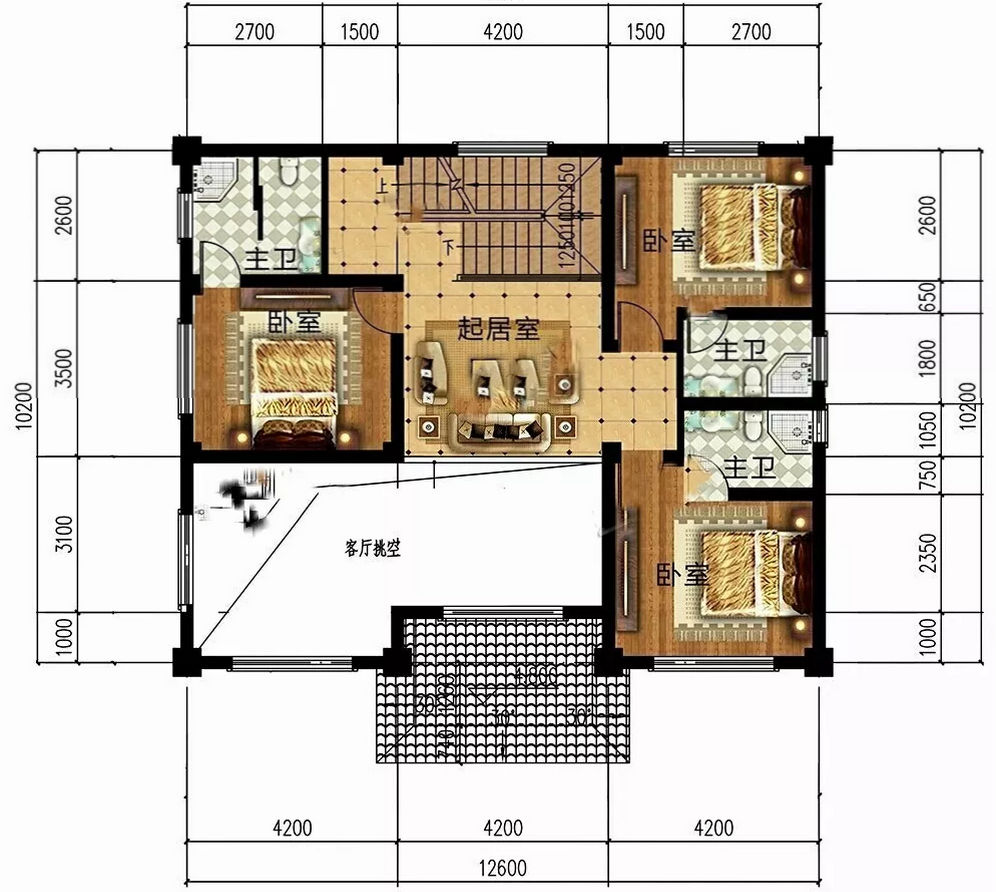 130平的新中式別墅，帶挑空客廳，布局真的很贊(圖3)